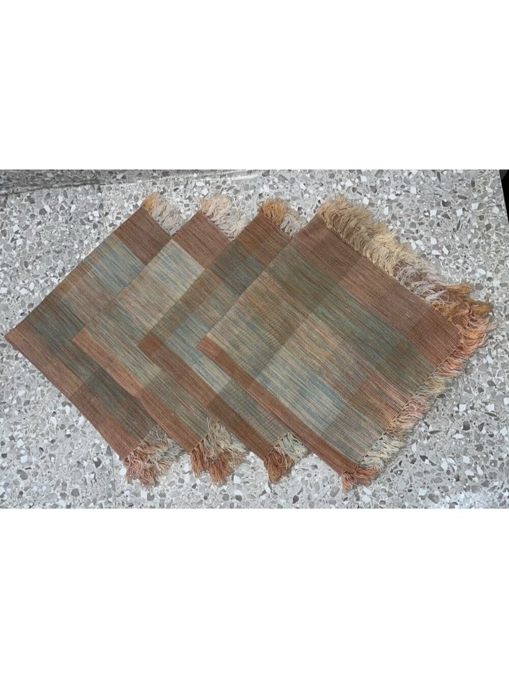 Nevada Canyon Southwestern Terracotta Rust Turquoise 4 Cloth Napkins Fringed Lg